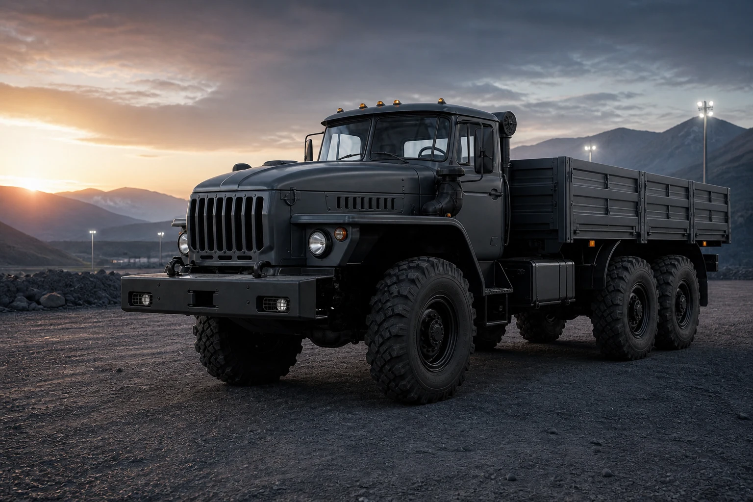 URAL 6x6 cargo truck prepared for a remote mountain infrastructure route
